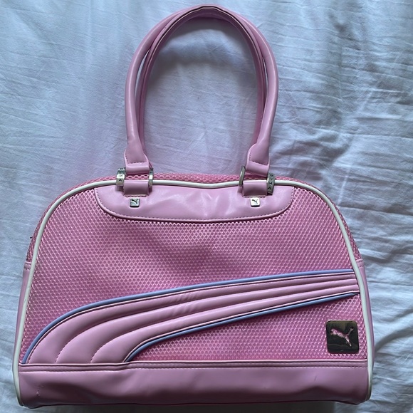 PUMA Pink Mesh Medium Grip Bag EUC 15”x 9.5” Duffle - Picture 2 of 13